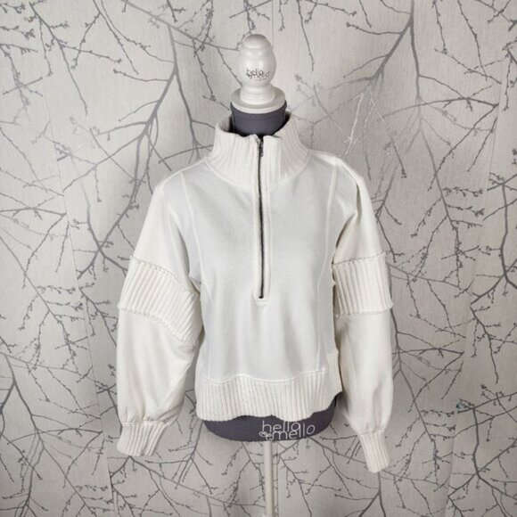 Daily Practice White Ribbed Panel Mock Neck Half Zip Sweatshirt - Picture 2 of 8